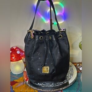 EUC - MCM Nylon Bucket Bag with Signature Monogram.